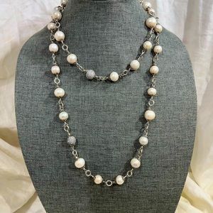 AAA Freshwater Pearls W/ Rhinestone Spears And Silver Chains Measures 42” Inch’s